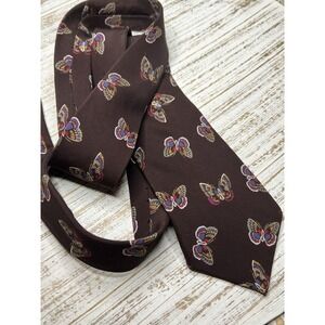 Hanae Mori Brown 100% Silk Butterfly Japan Tipped Tie